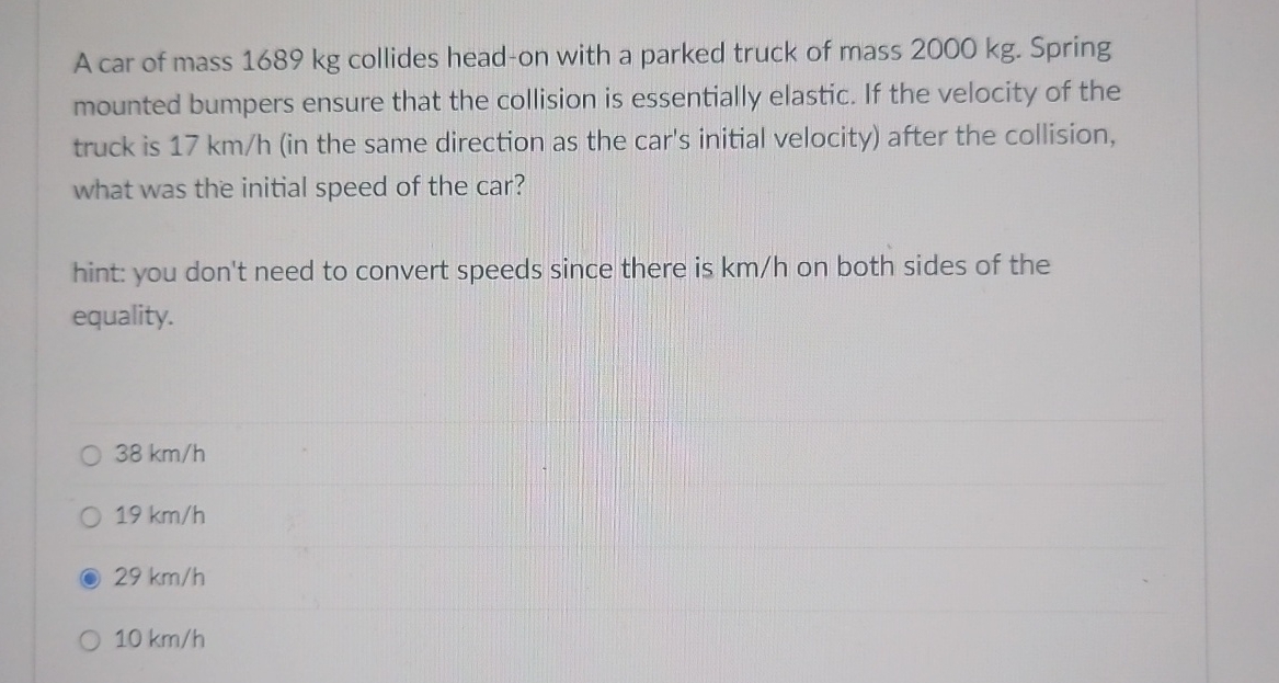 A car of mass 1 6 8 9 kg collides head - on with