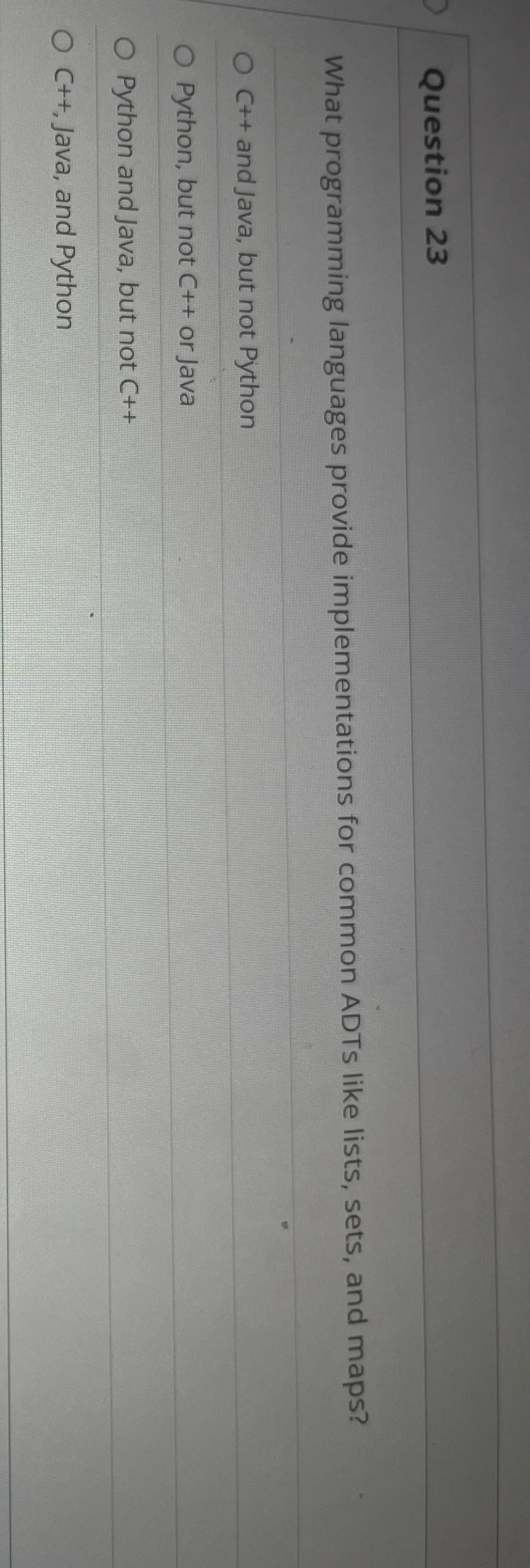 Question 2 3 What programming languages provide
