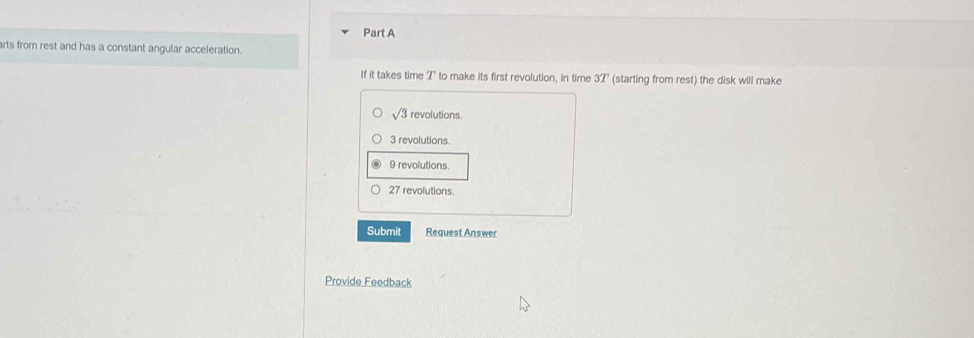 irts from rest and has a constant angular