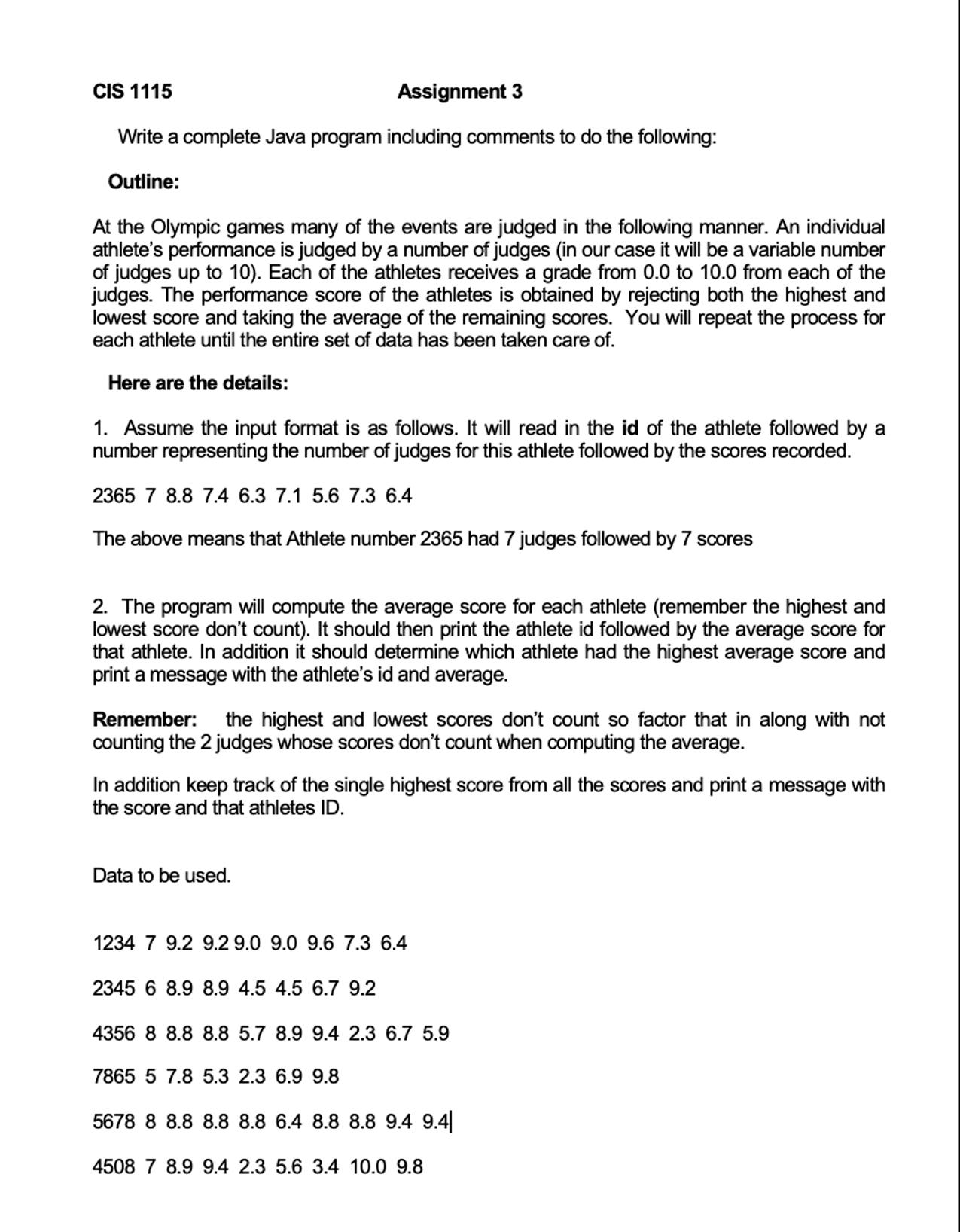 Write a complete Java program including comments