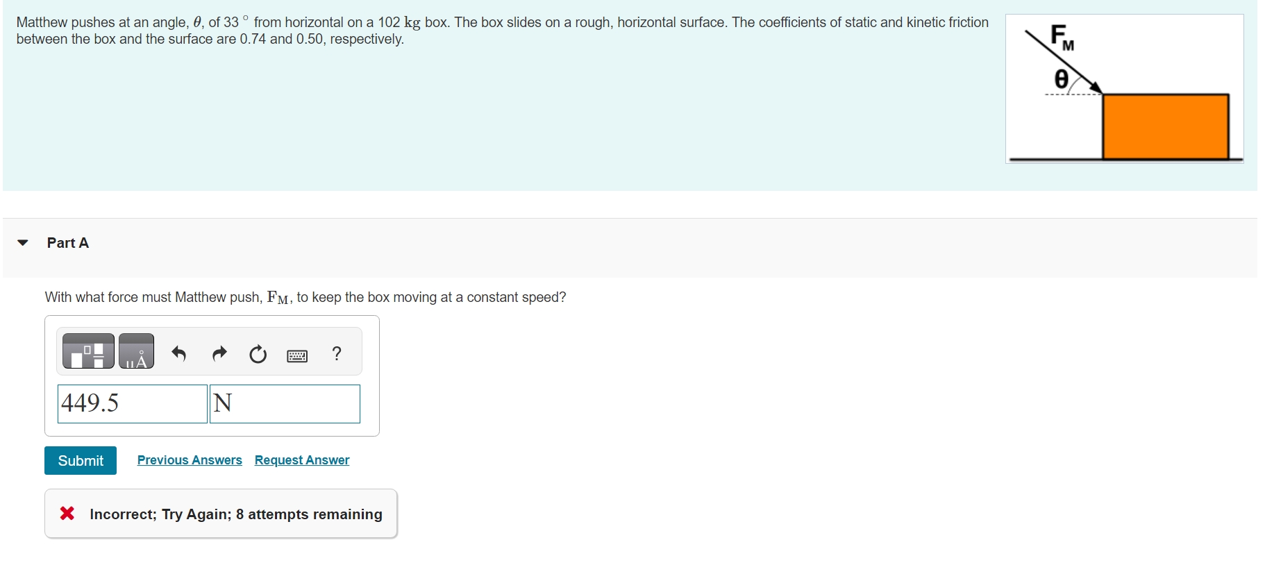 Matthew pushes at an angle, \ ( \ theta \ ) , of