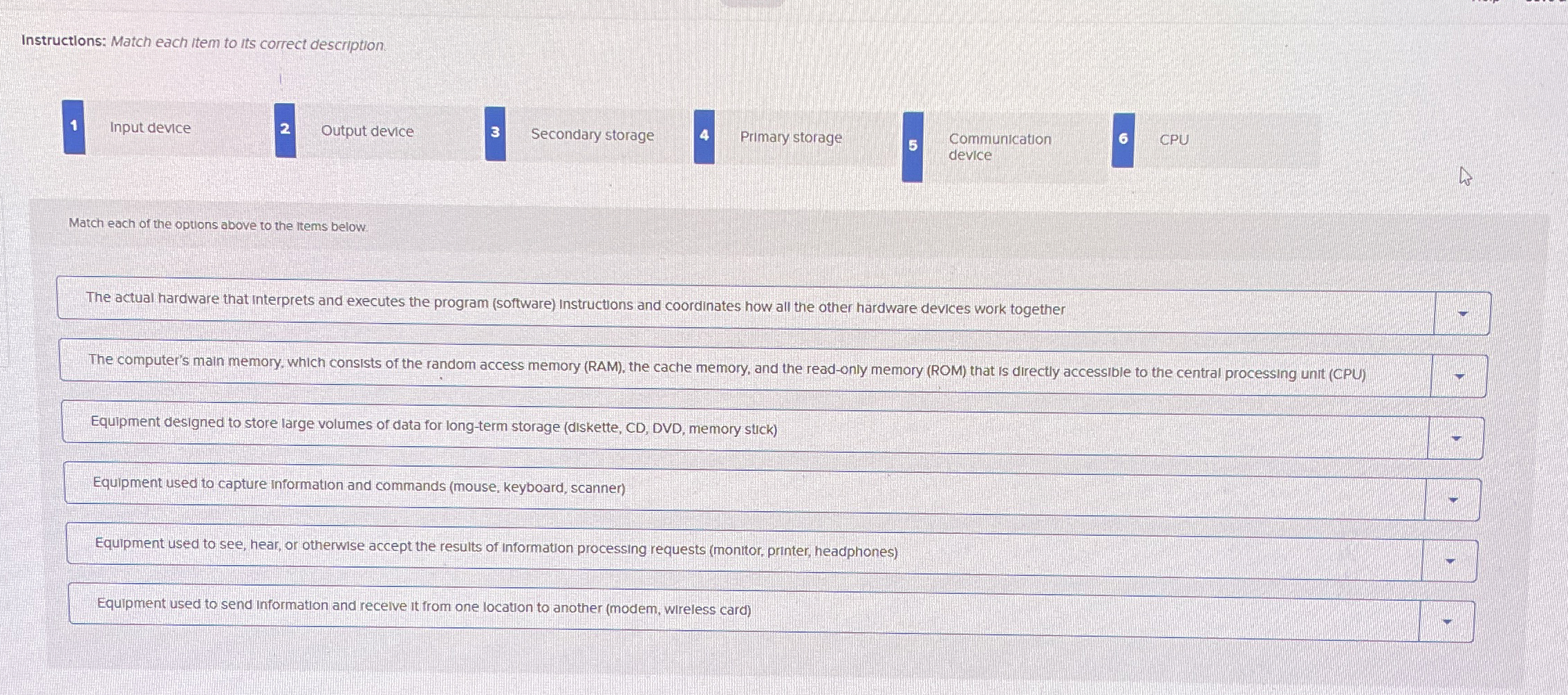 Instructions: Match each item to its correct