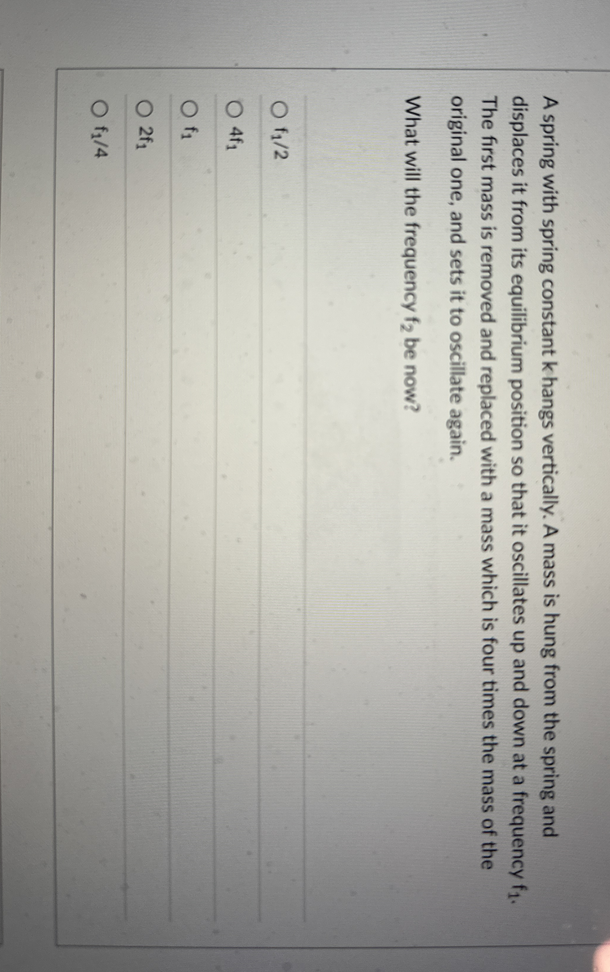 A spring with spring constant k hangs vertically.