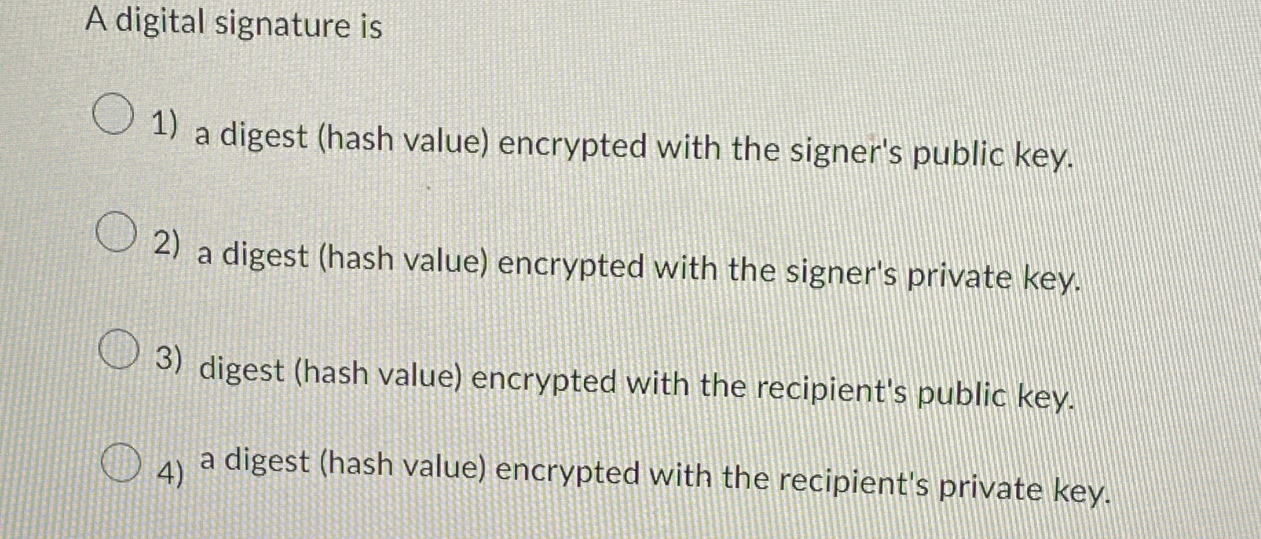 A digital signature is a digest ( hash value )