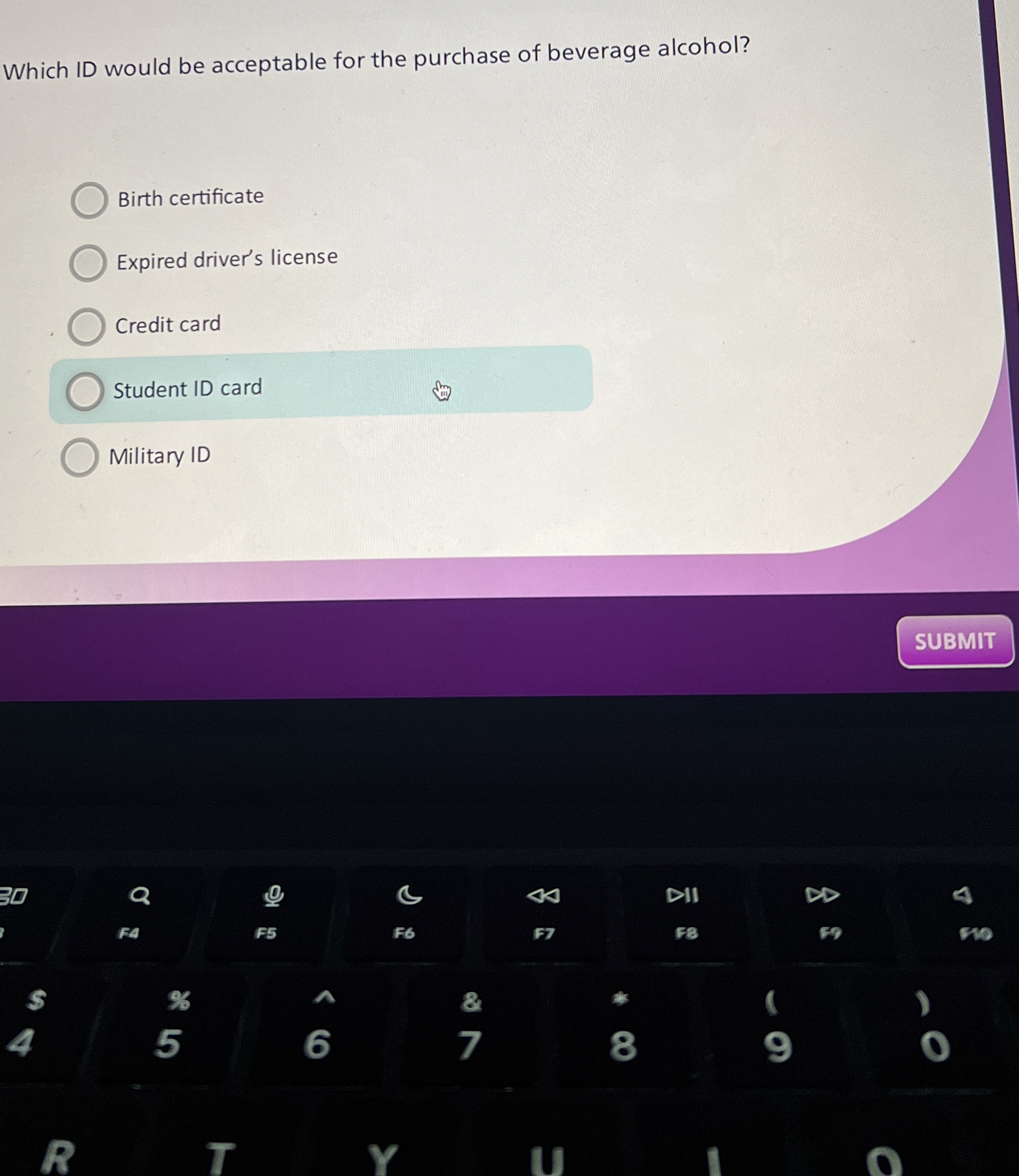 Which ID would be acceptable for the purchase of