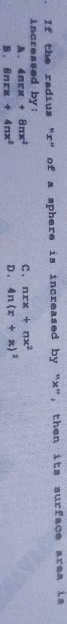 If the radius " r " of a sphere is increased by "