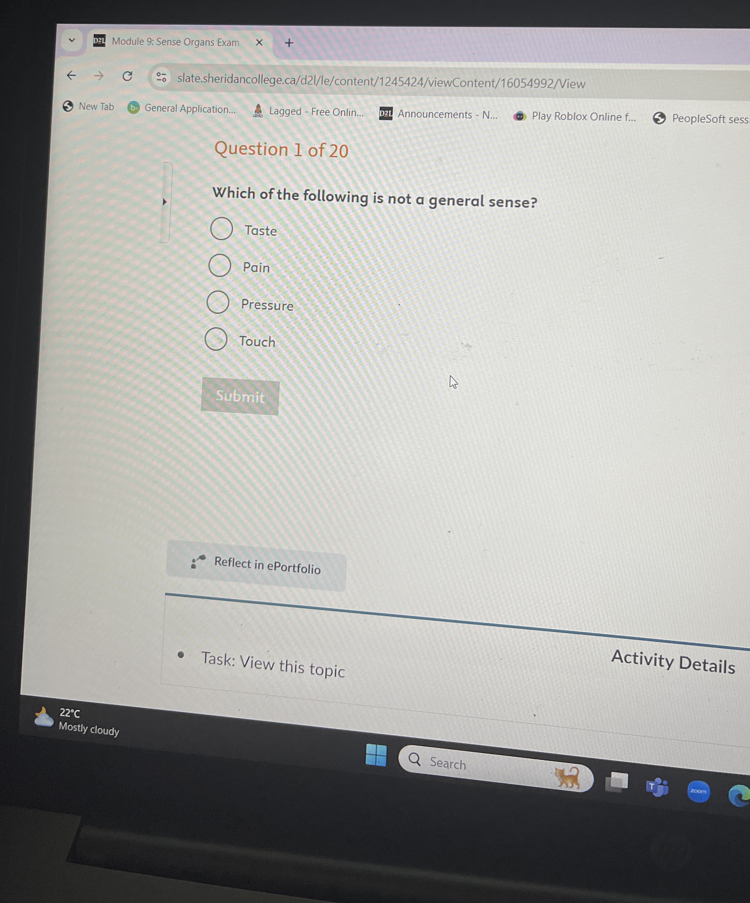 Module 9 : Sense Organs Exam