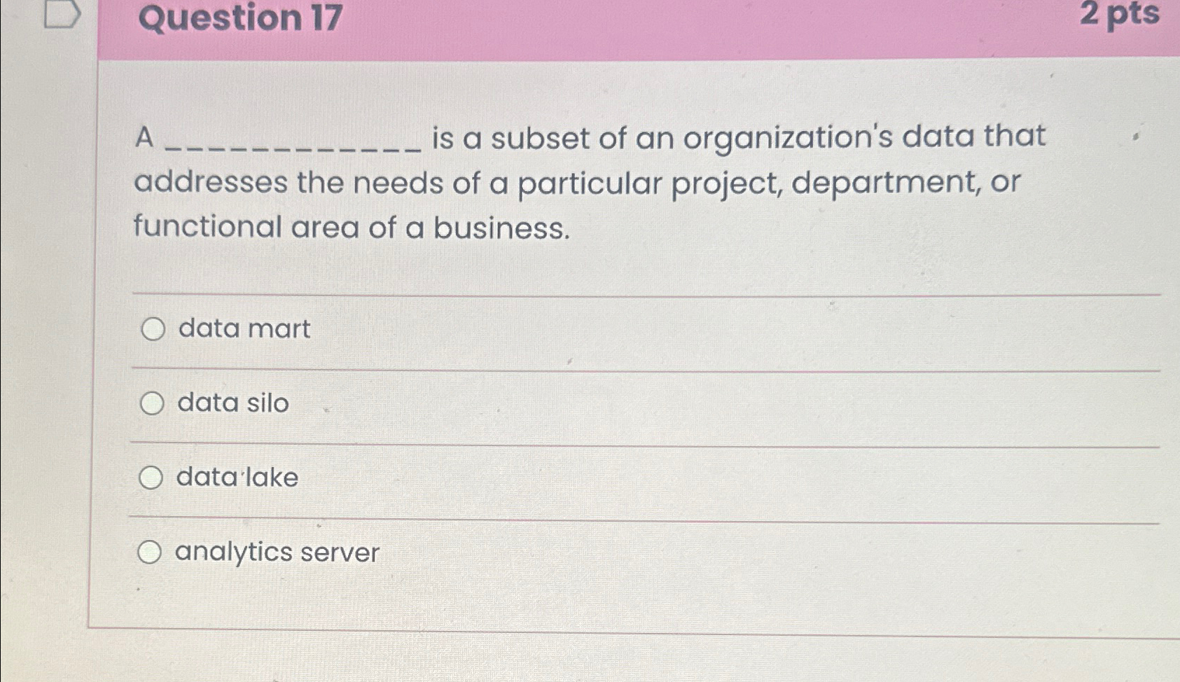 Question 1 7 2 pts A is a subset of an