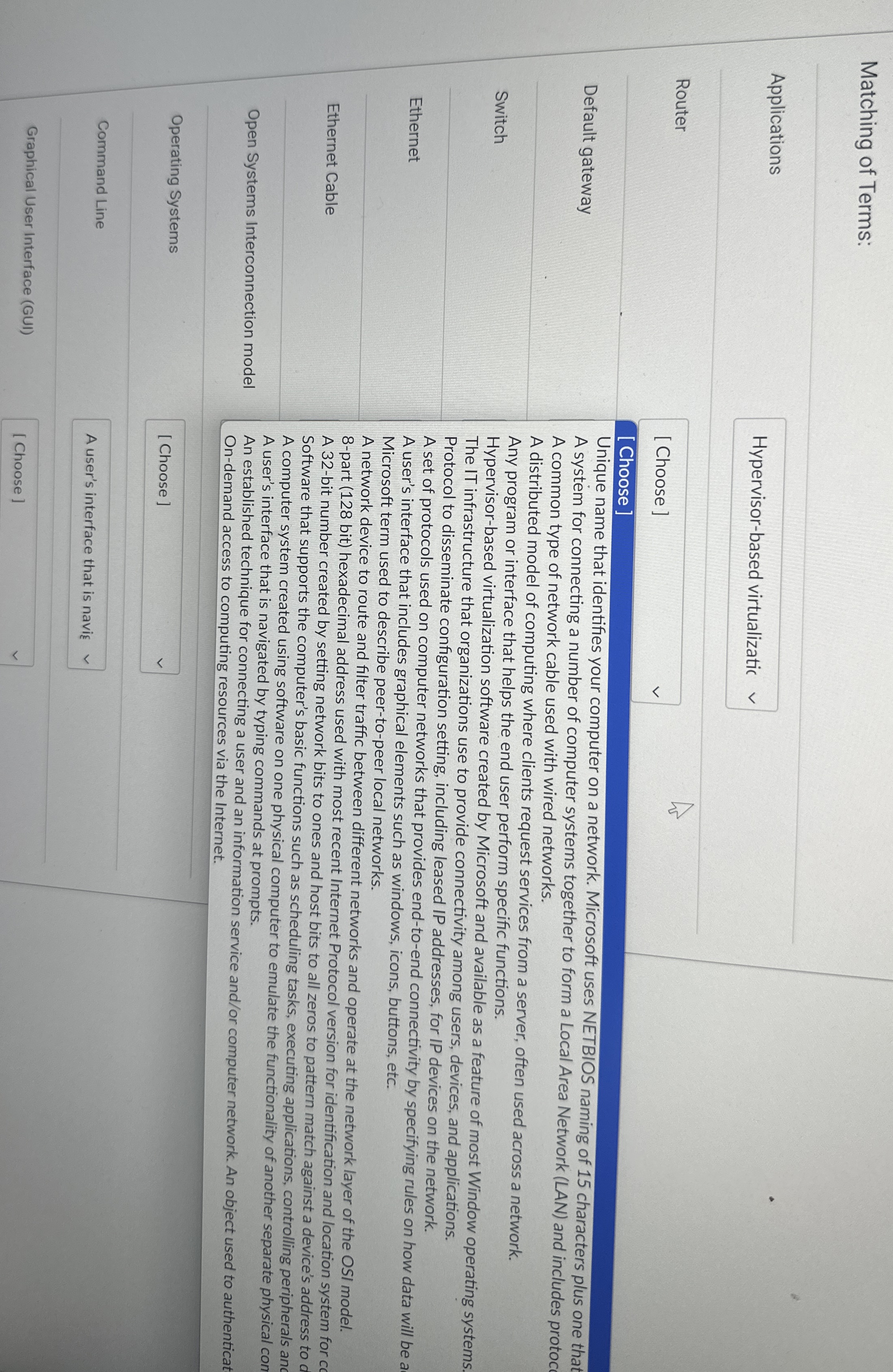 Matching of Terms: Applications Router Default