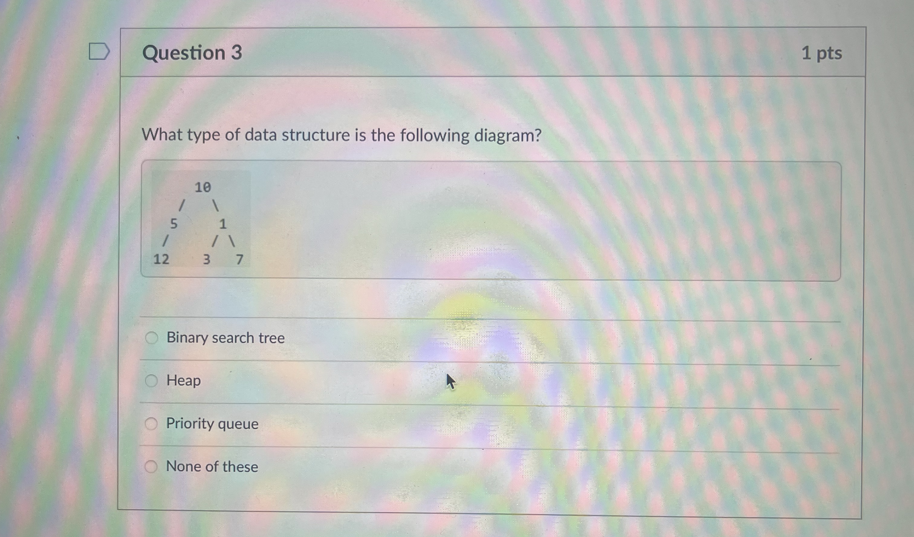 Question 3 1 pts What type of data structure is