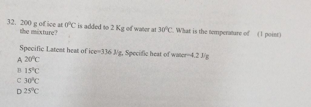 2 0 0 g of ice at 0 C is added to 2 Kg of water