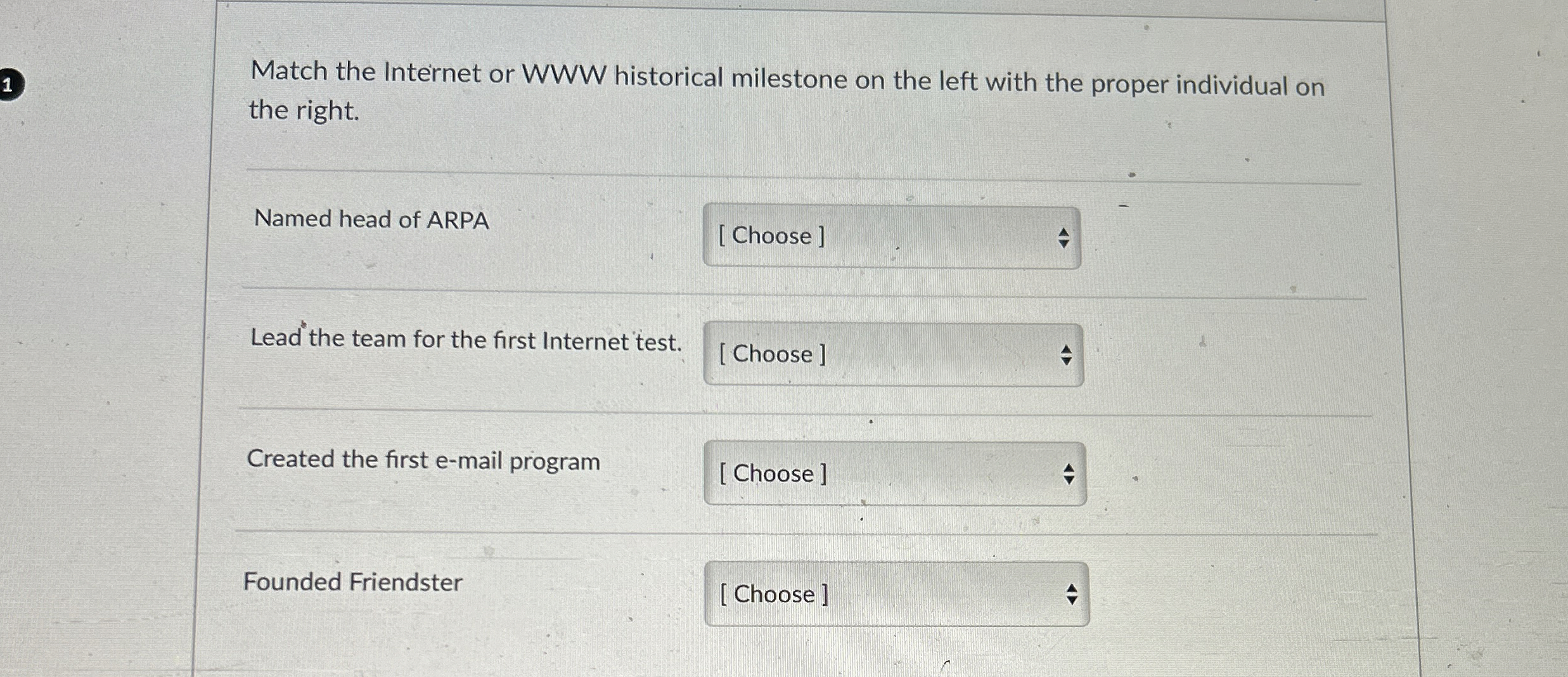 1 Match the Internet or WWW historical milestone