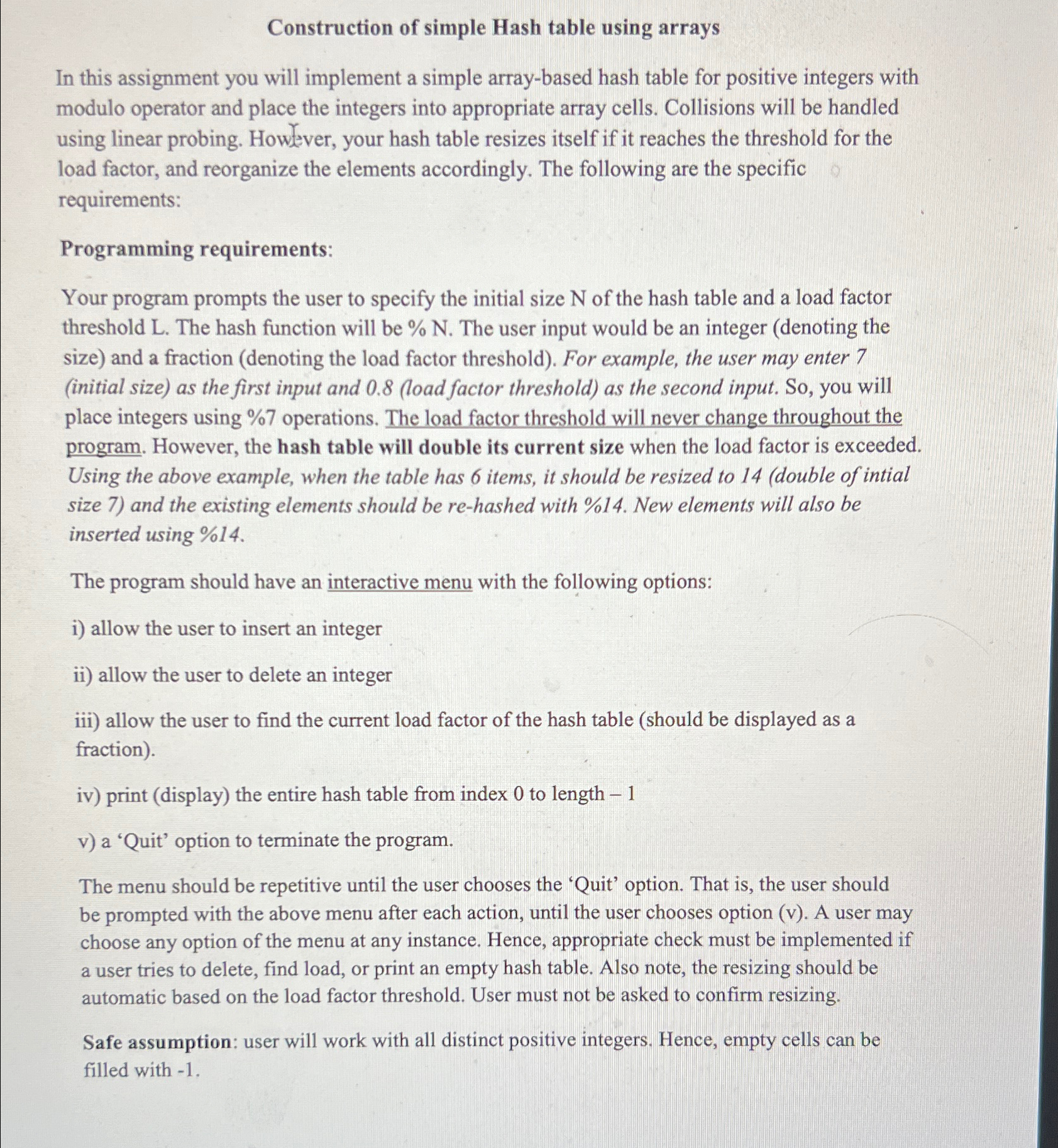 Construction of simple Hash table using arraysw