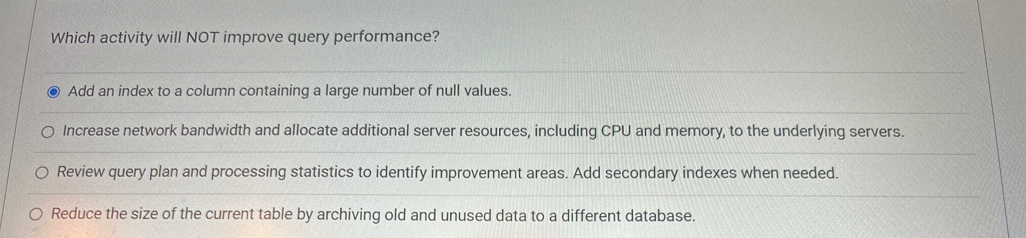 Which activity will NOT improve query