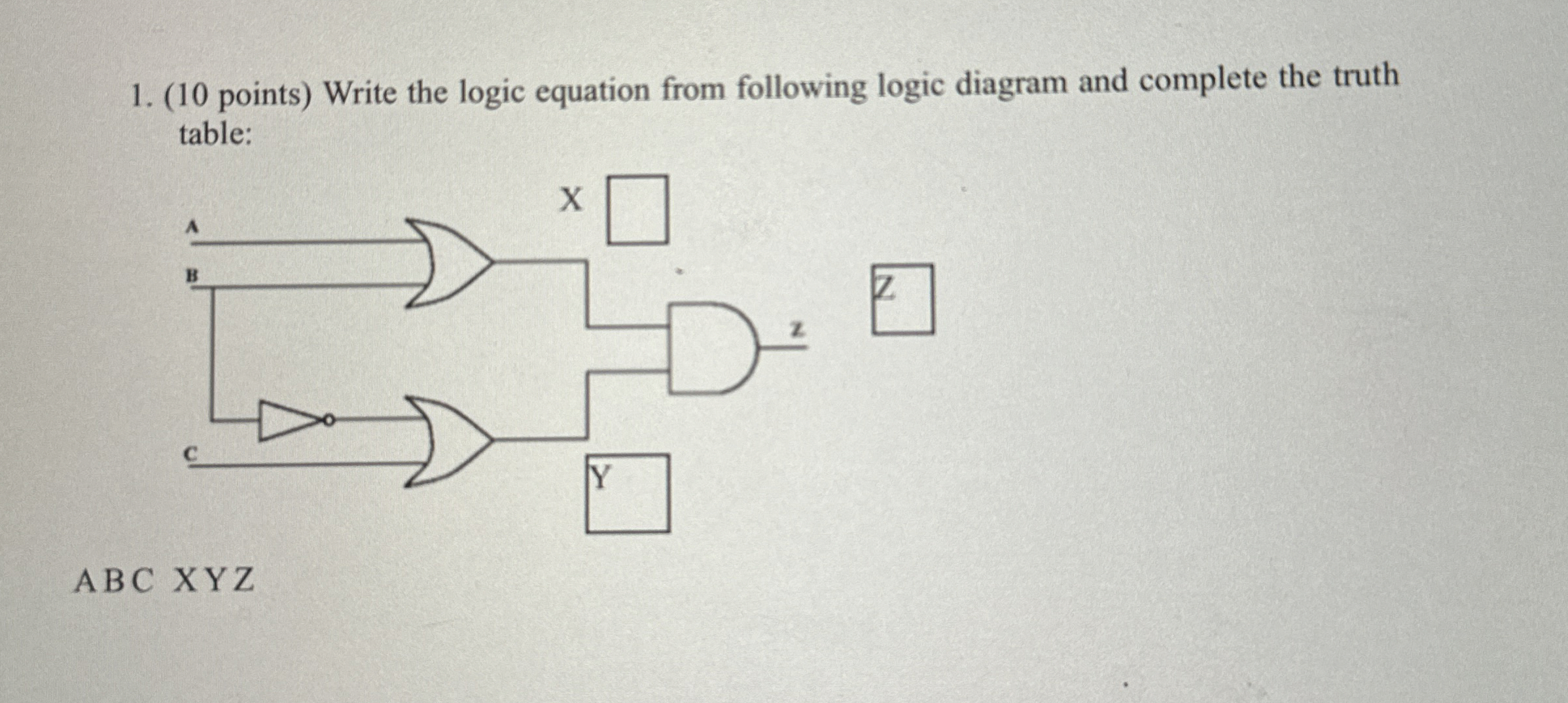 ( 1 0 points ) Write the logic equation from