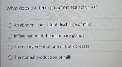 What does the term galactorrhea refer tow? An