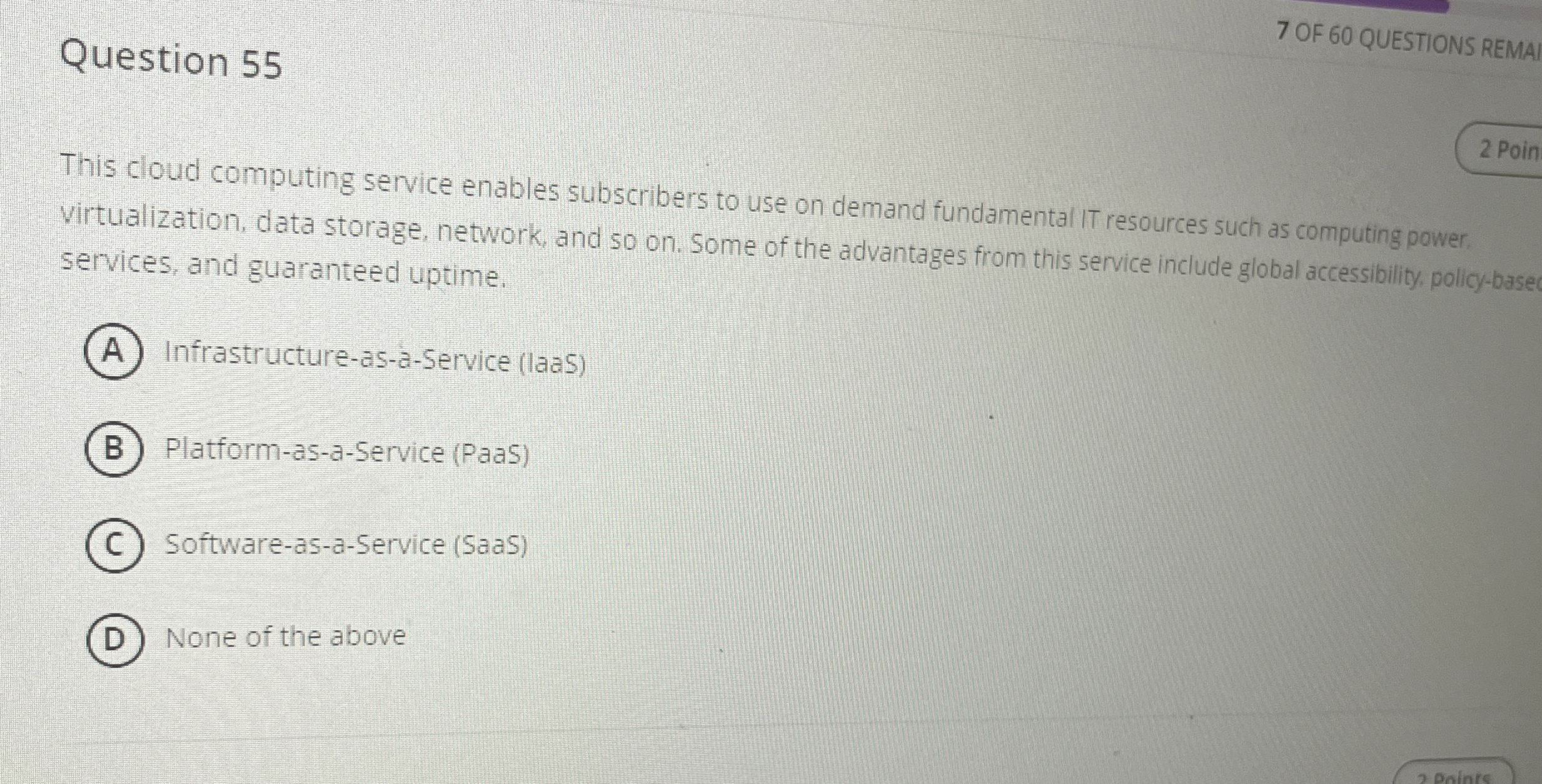 Question 5 5 7 OF 6 0 QUESTIONS REMAI 2 Poin This