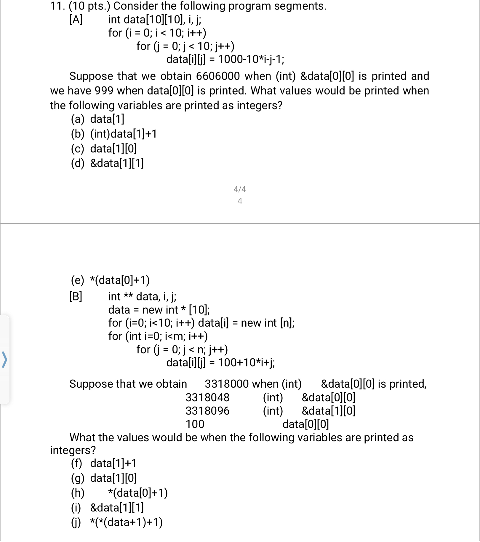 ( 1 0 pts . ) Consider the following program