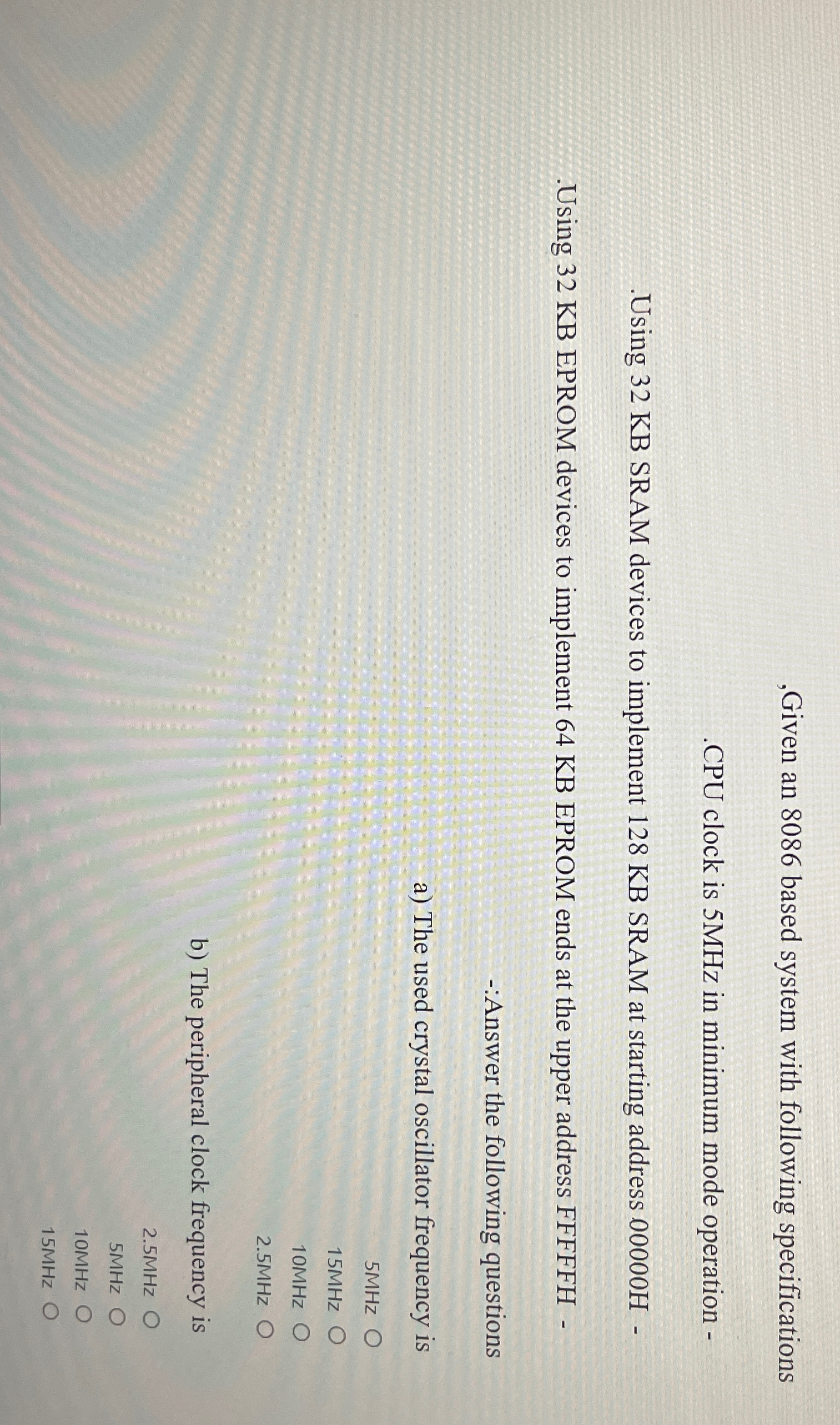 , Given an 8 0 8 6 based system with following