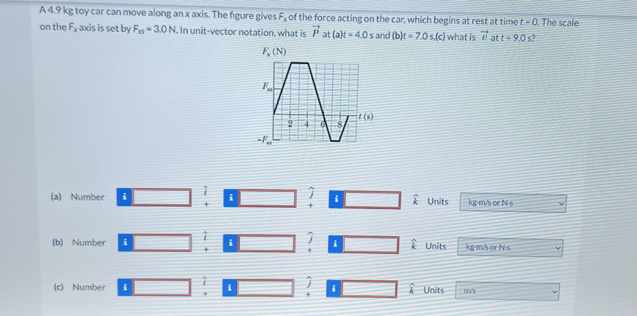 A 4 . 9 kg toy car can move along an x axis. The