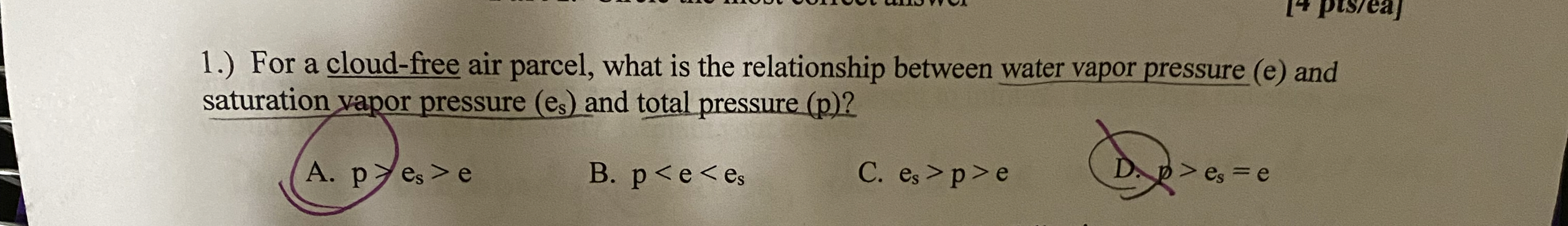 1 . ) For a cloud - free air parcel, what is the
