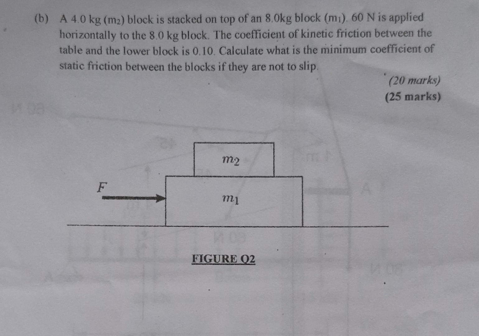 ( b ) A 4 . 0 k g ( m 2 ) block is stacked on top