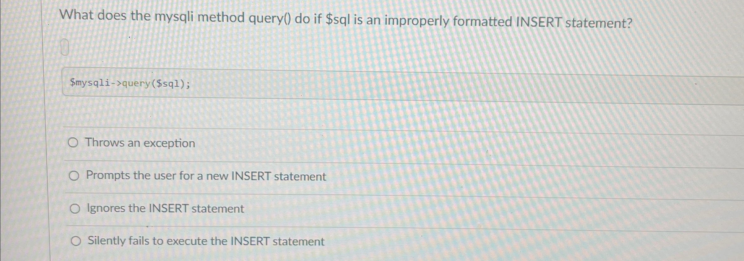 What does the mysqli method query ( ) do if $sql