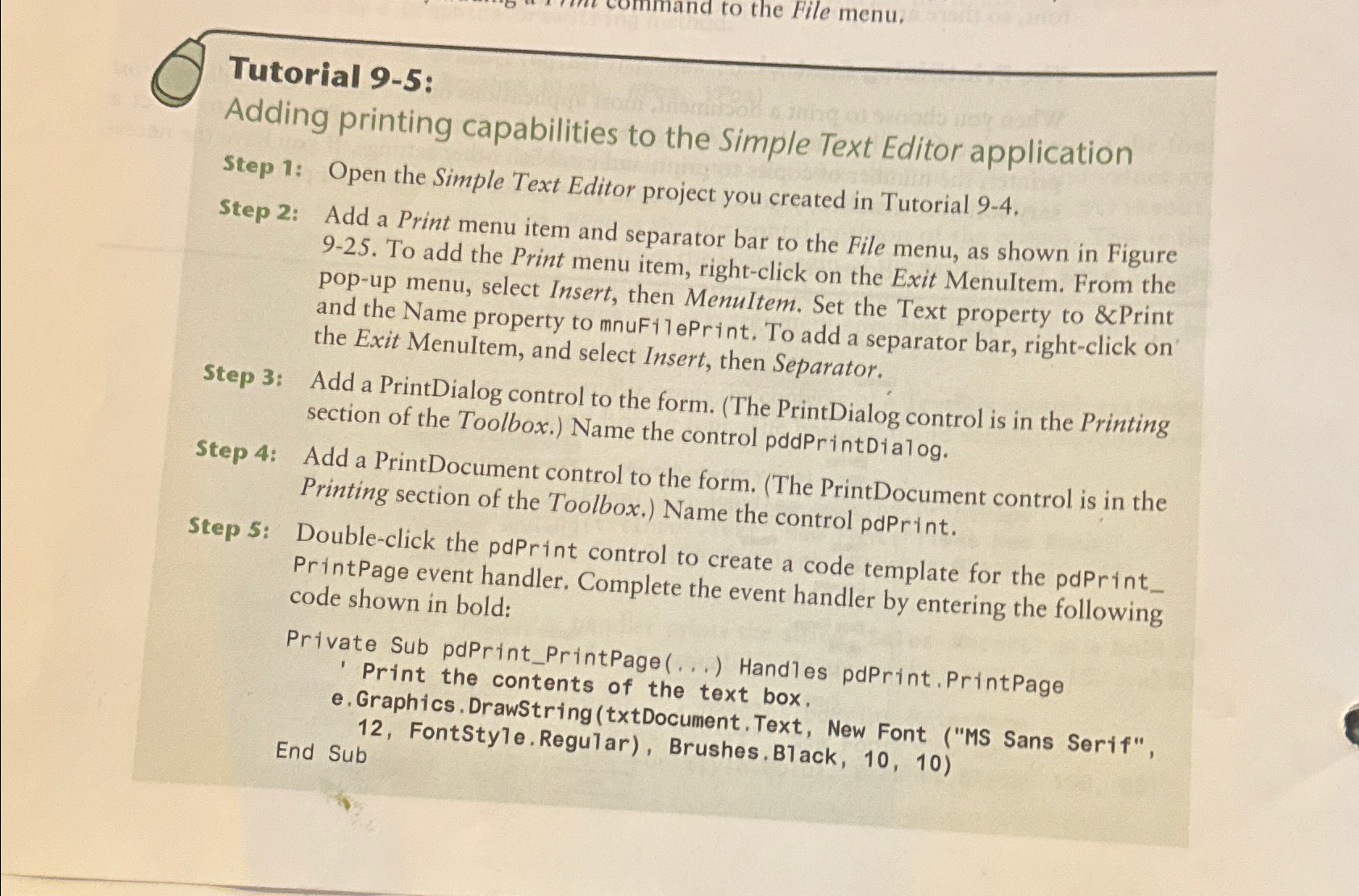 Tutorial 9 - 5 : Adding printing capabilities to