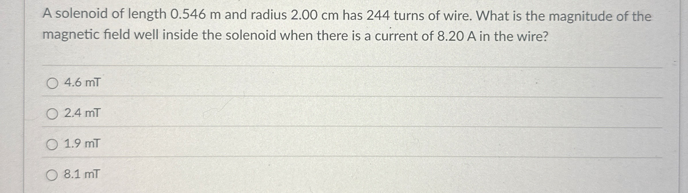 A solenoid of length 0 . 5 4 6 m and radius 2 . 0