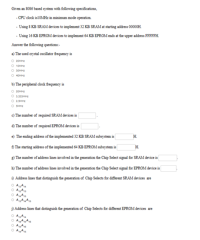 Given an 8 0 8 6 based system with following
