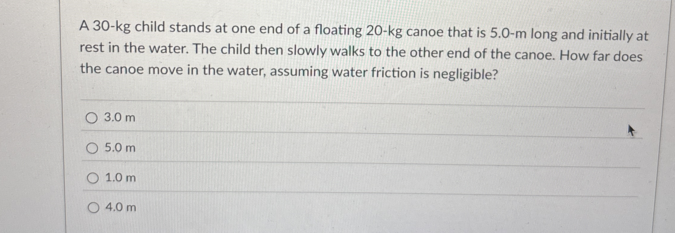 A 3 0 - kg child stands at one end of a floating