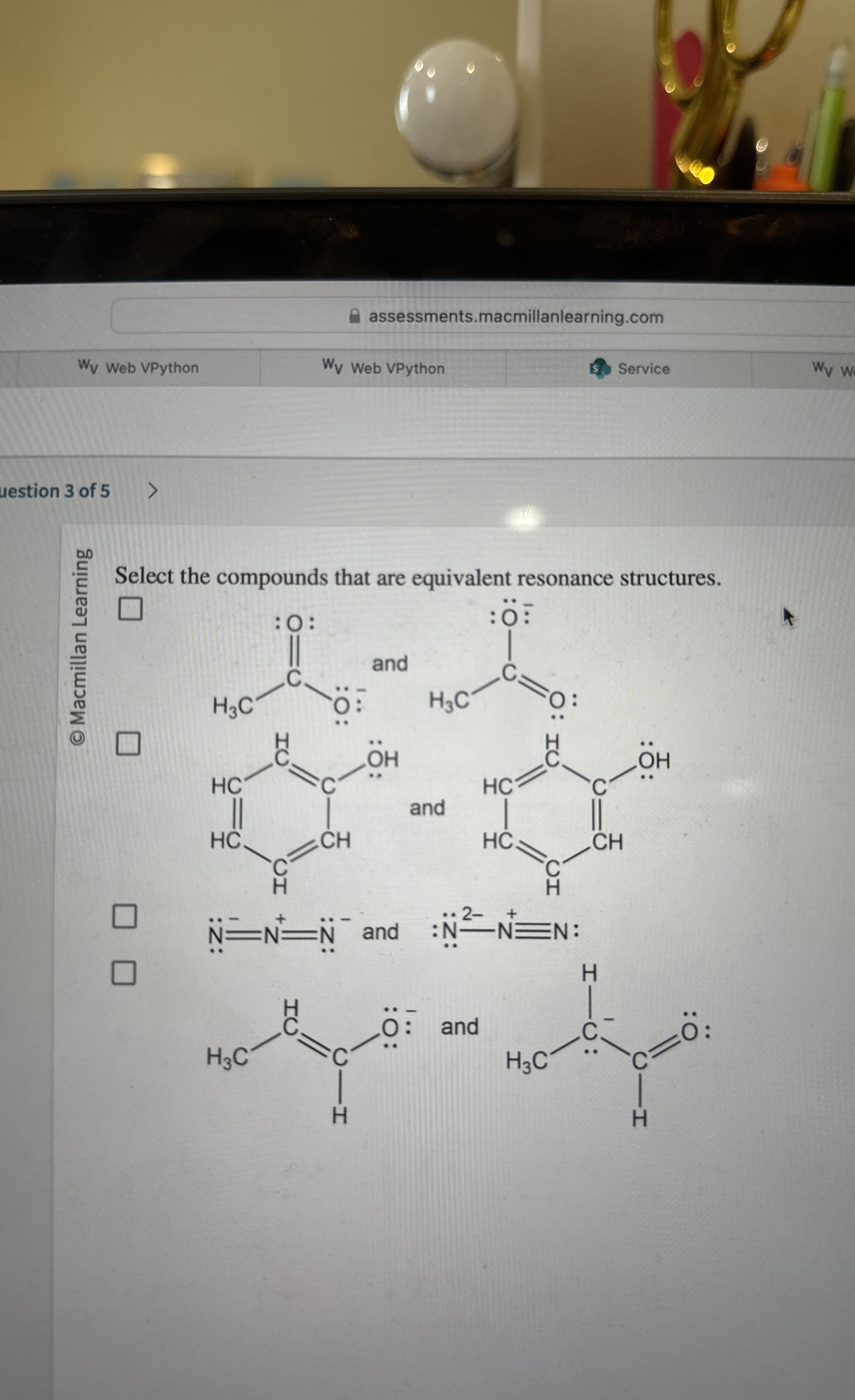 assessments.macmillanlearning.com W Web VPython W