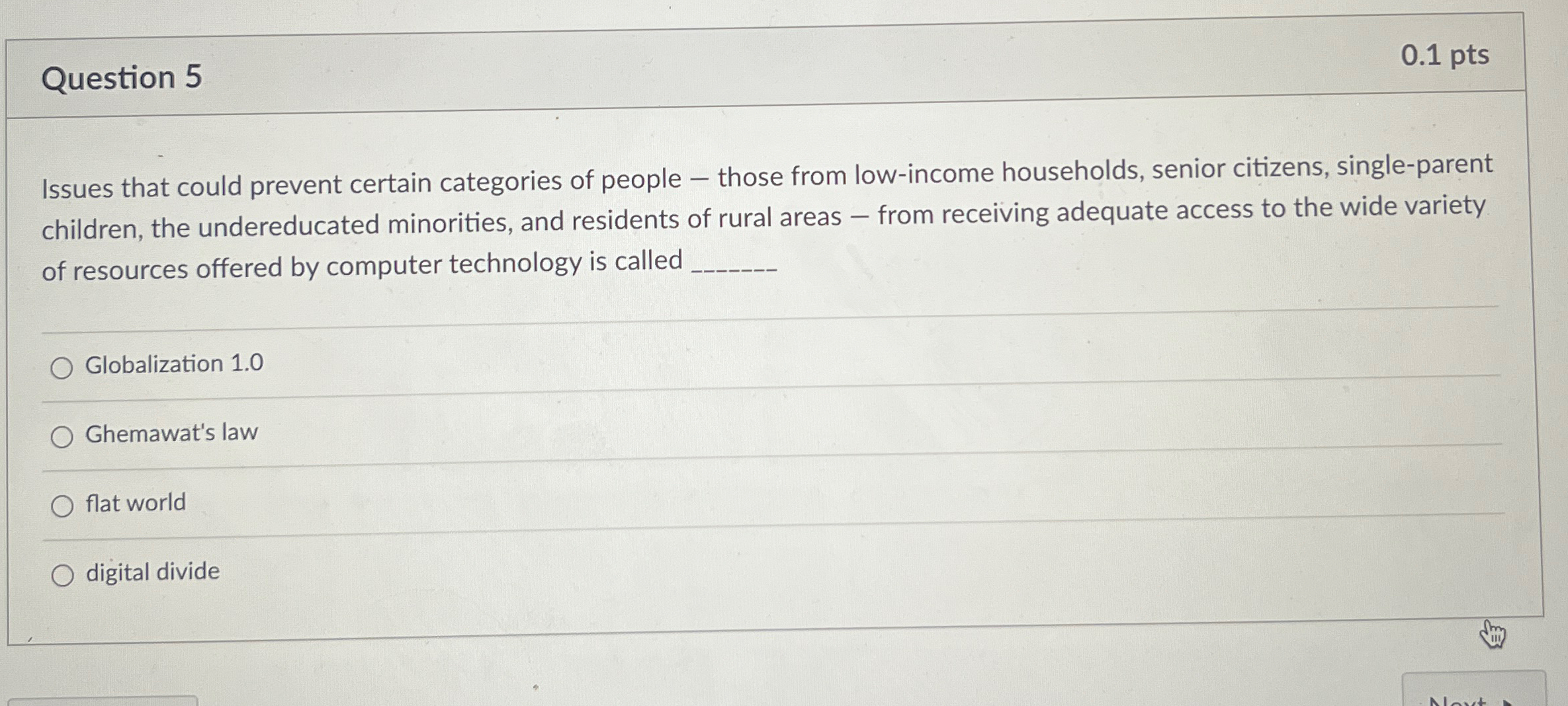 Question 5 0 . 1 p t s Issues that could prevent