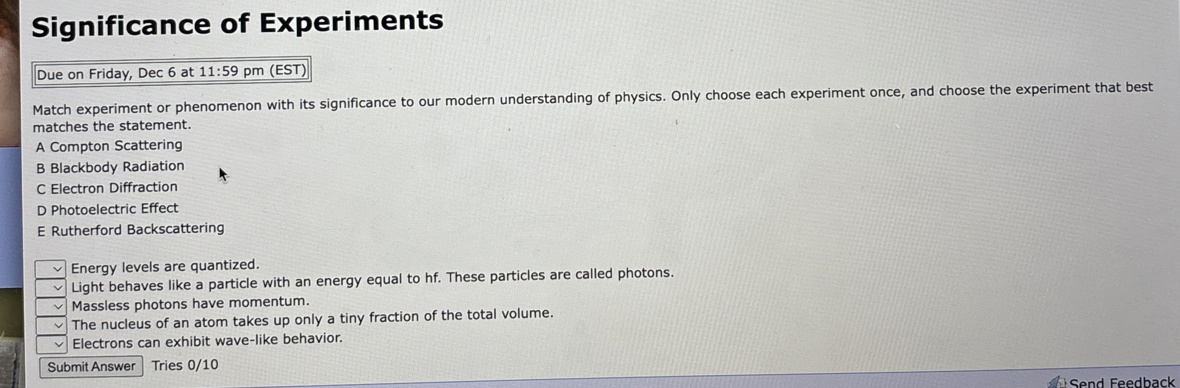 Significance of Experiments Due on Friday, Dec 6