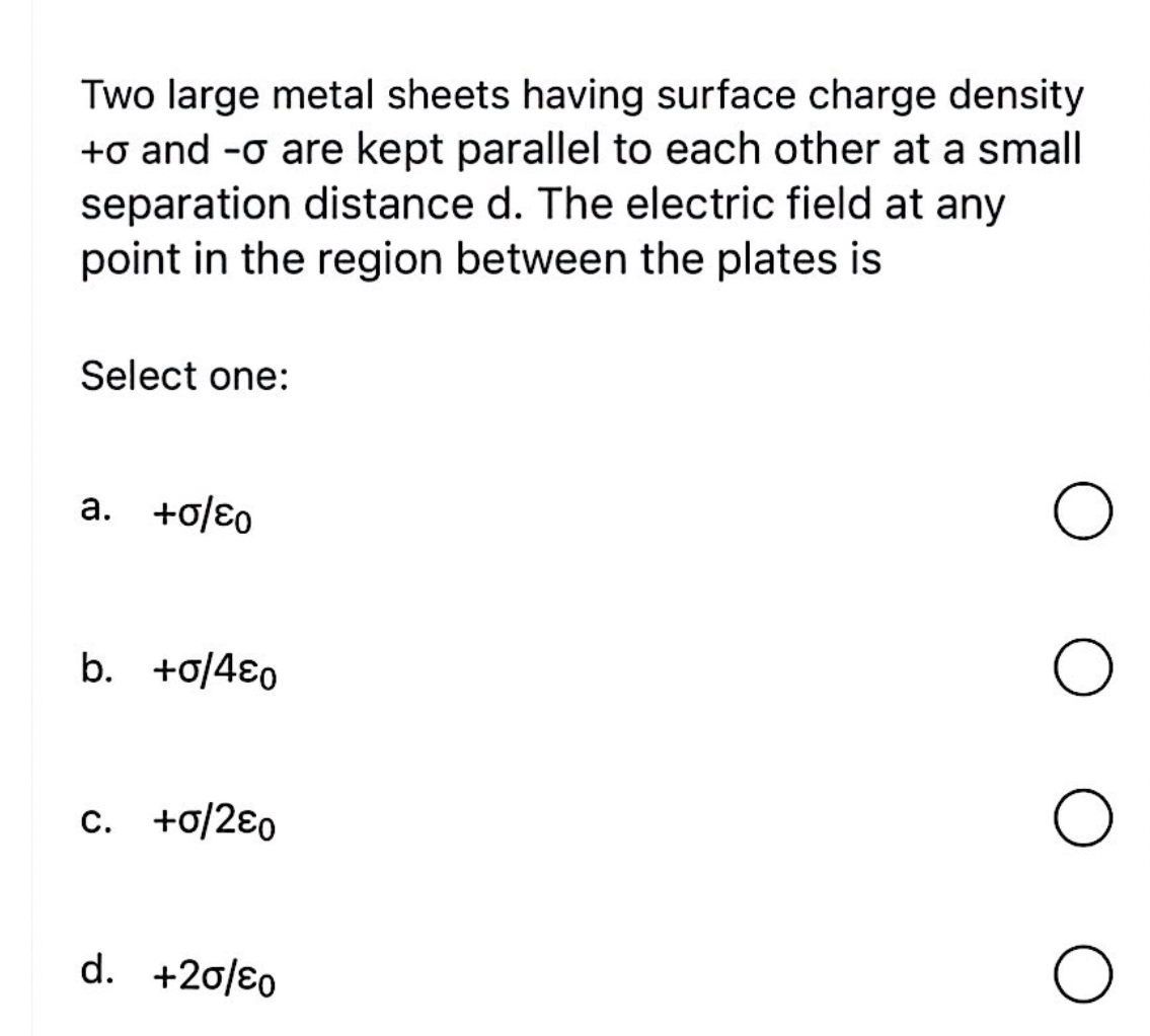 Two large metal sheets having surface charge