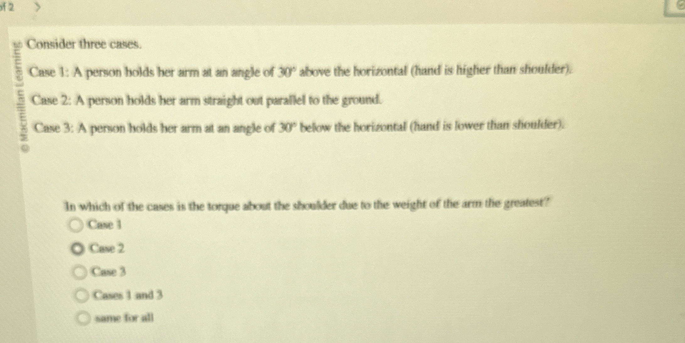 persider three cases. Case 1 : A person holds her