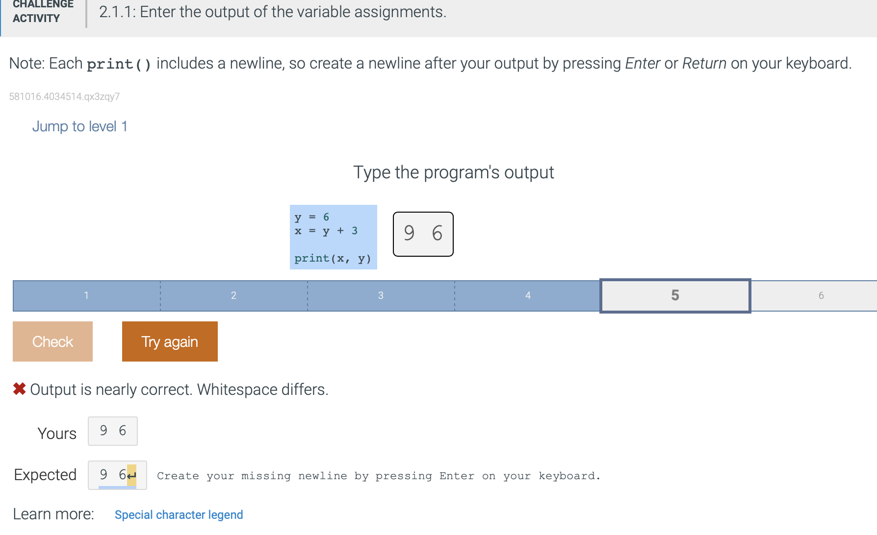 2 . 1 . 1 : Enter the output of the variable