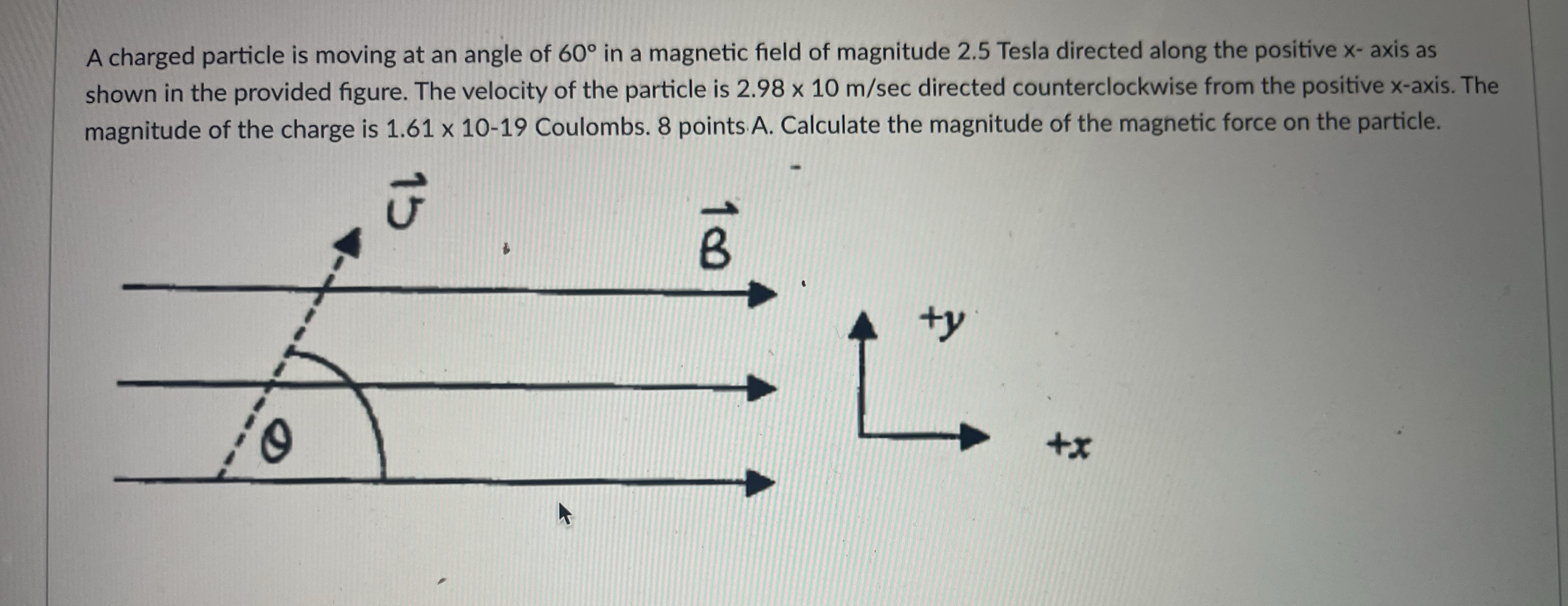 A charged particle is moving at an angle of 6 0