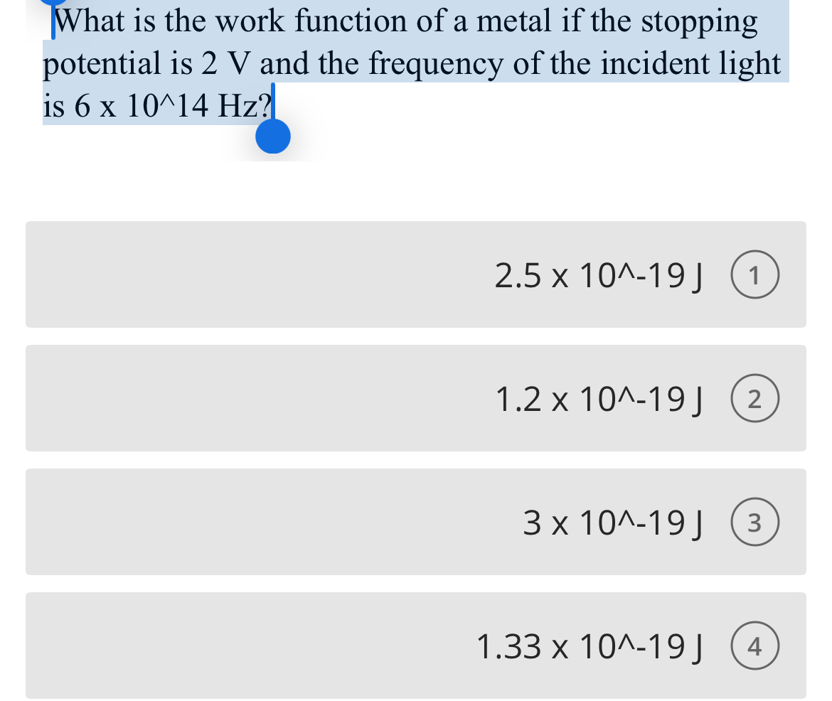 What is the work function of a metal if the
