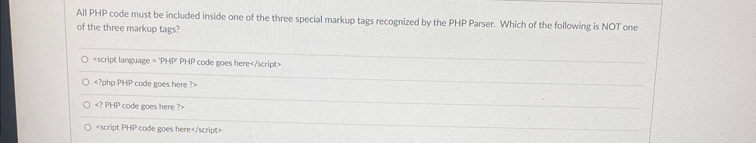 All PHP code must be included inside one of the