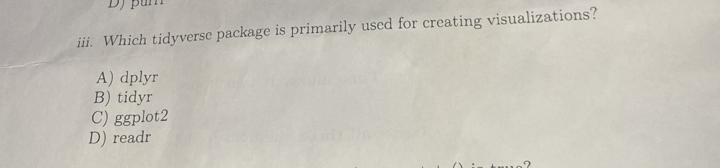 iii. Which tidyverse package is primarily used