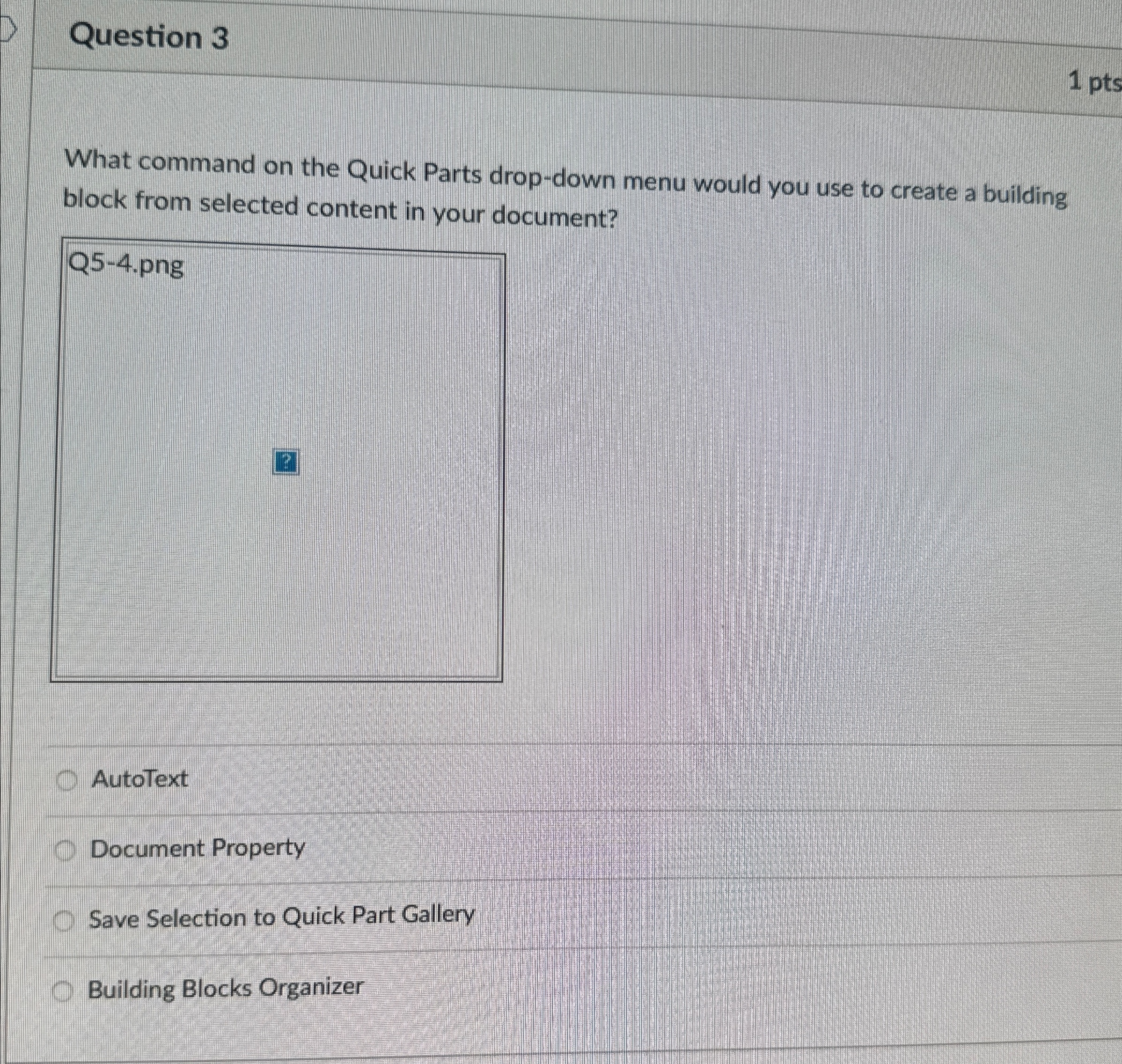 Question 3 1 p t s What command on the Quick