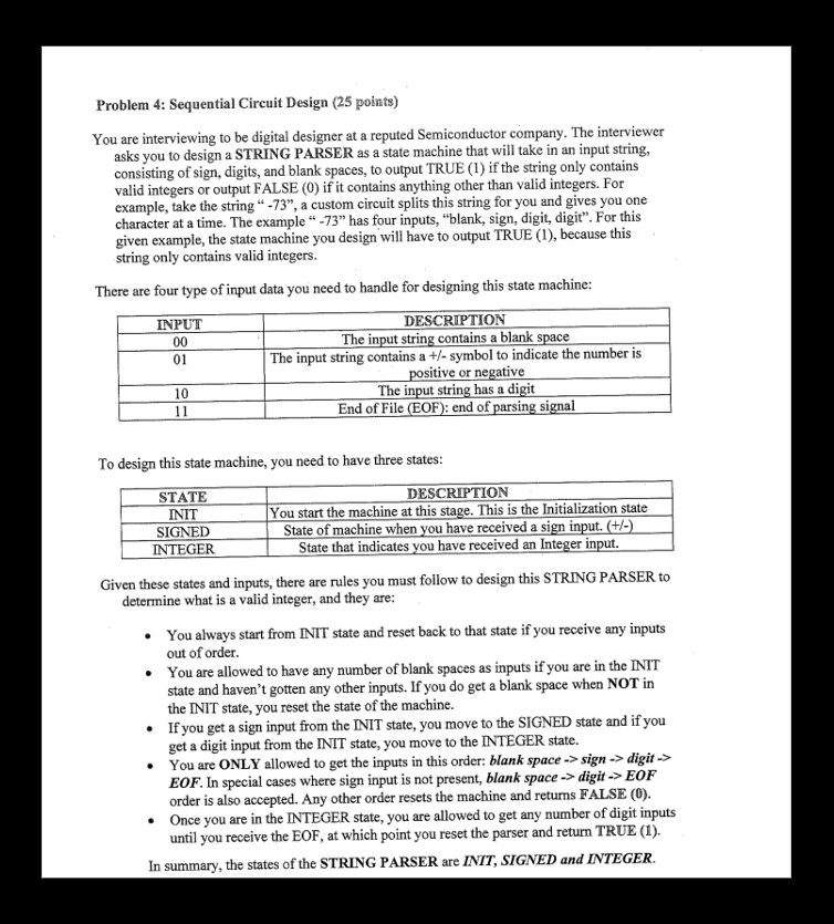 Problem 4 : Sequential Circuit Design ( 2 5