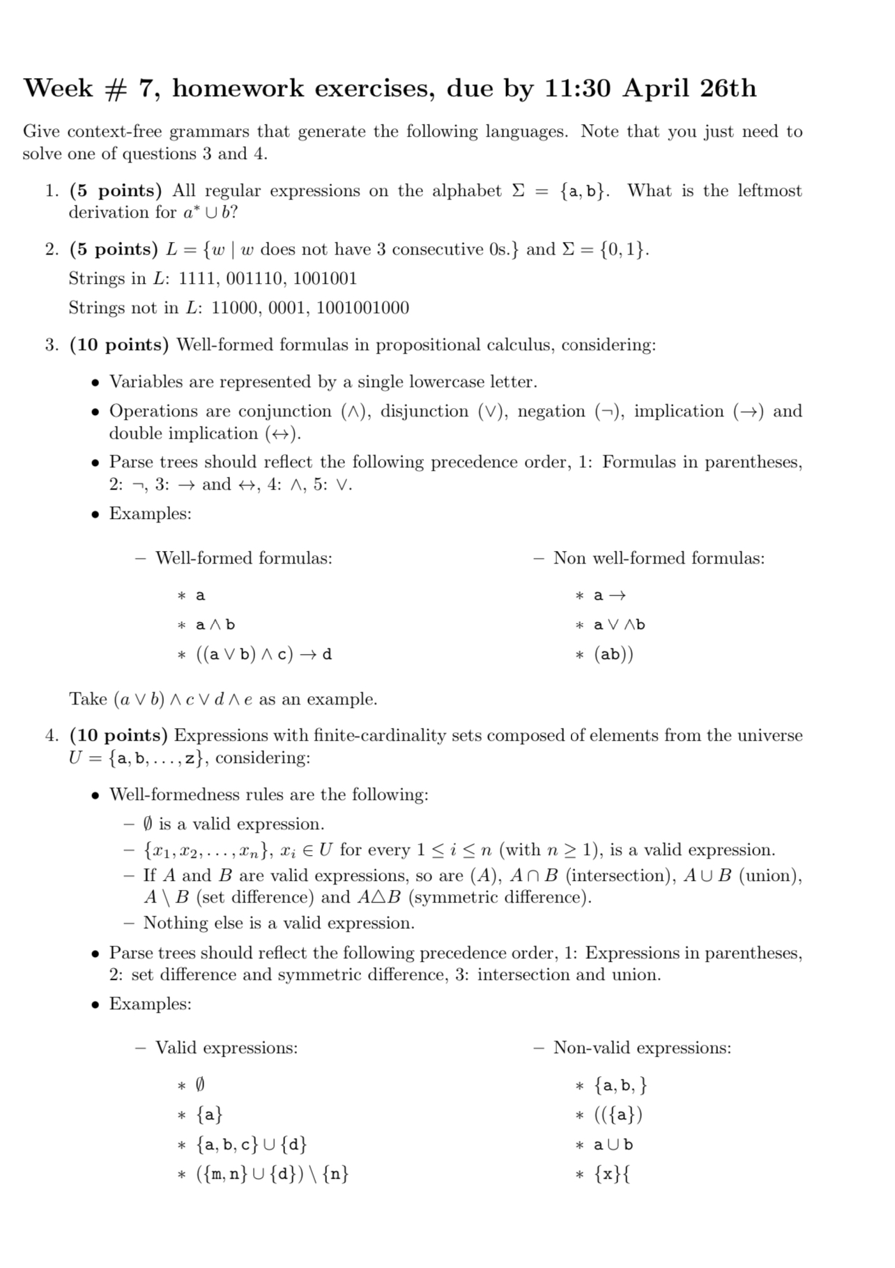Week # 7 , homework exercises, due by 1 1 : 3 0