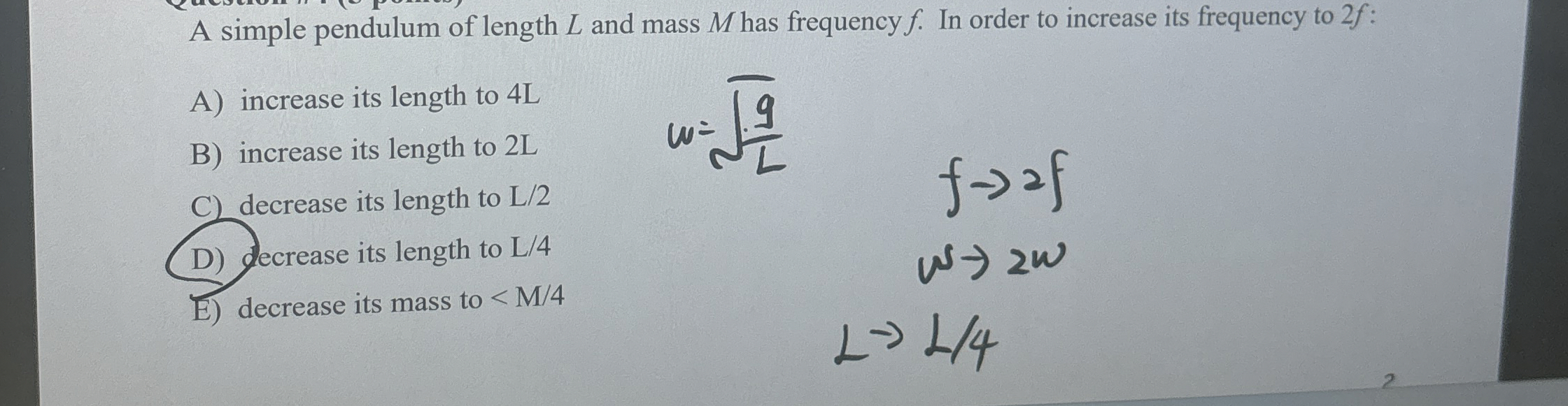 A simple pendulum of length L and mass M has