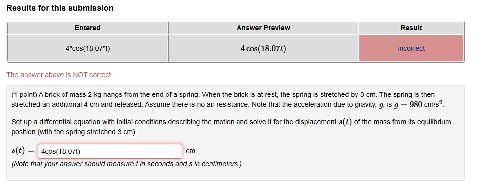 Results for this submission The answer above is