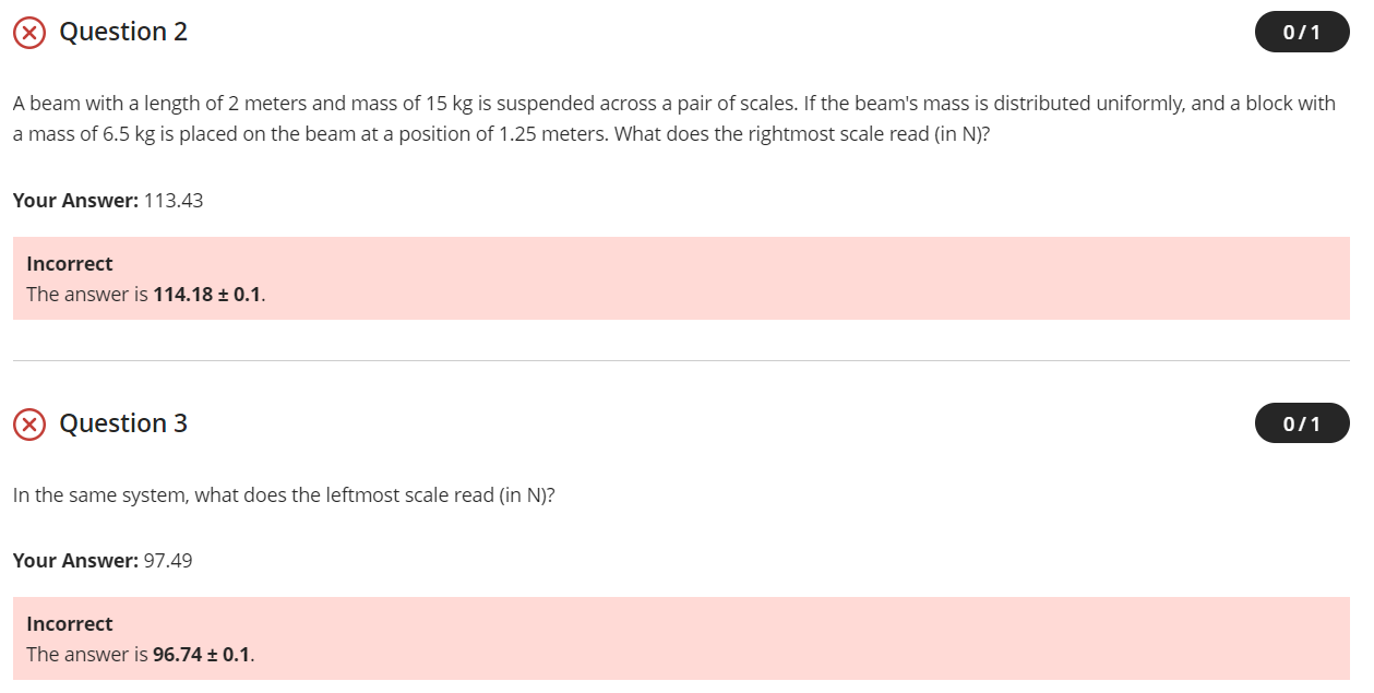 Question 2 A beam with a length of 2 meters and