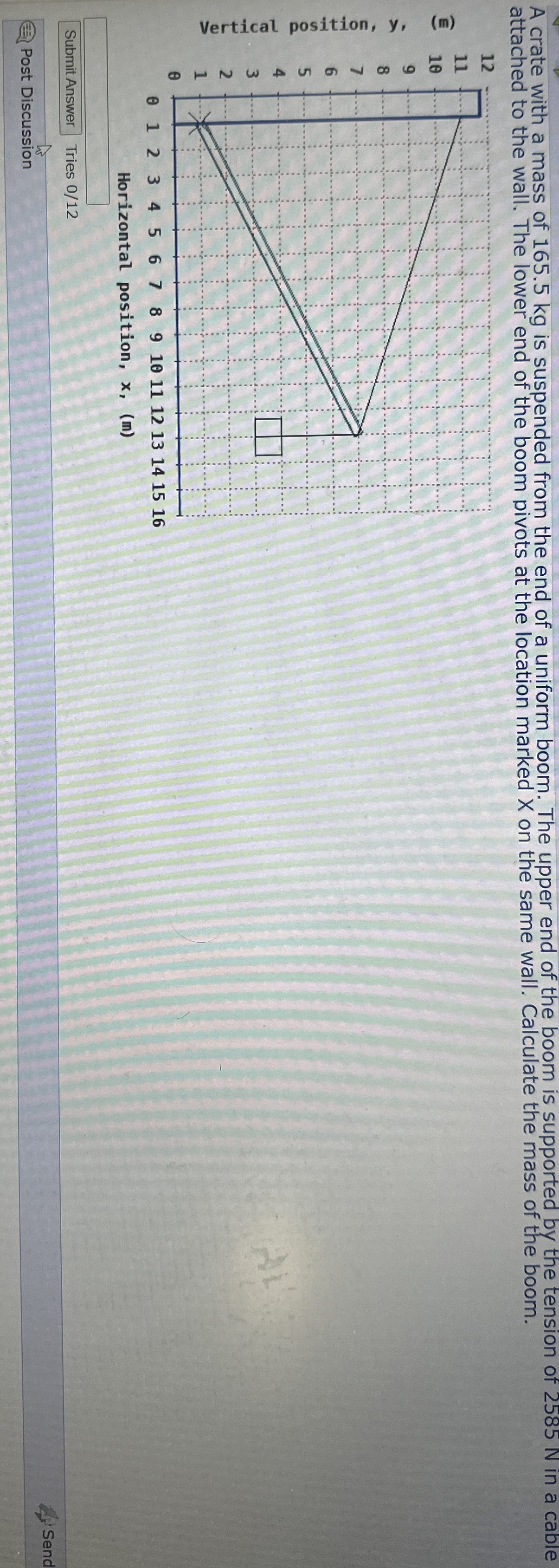 A crate with a mass of 1 6 5 . 5 kg is suspended