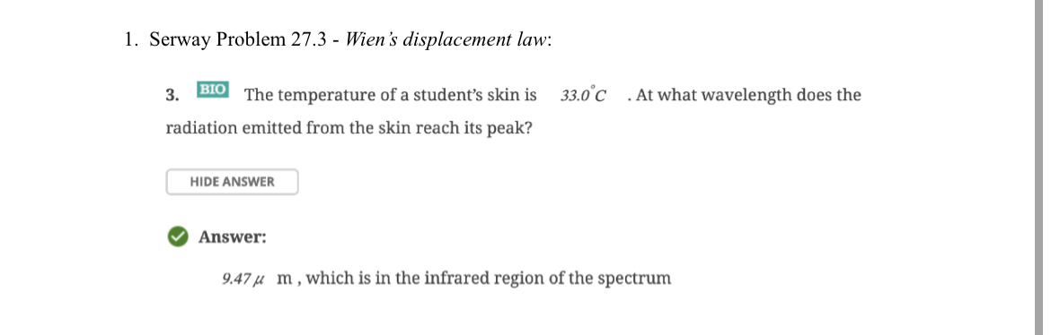 Serway Problem 2 7 . 3 - Wien's displacement law:
