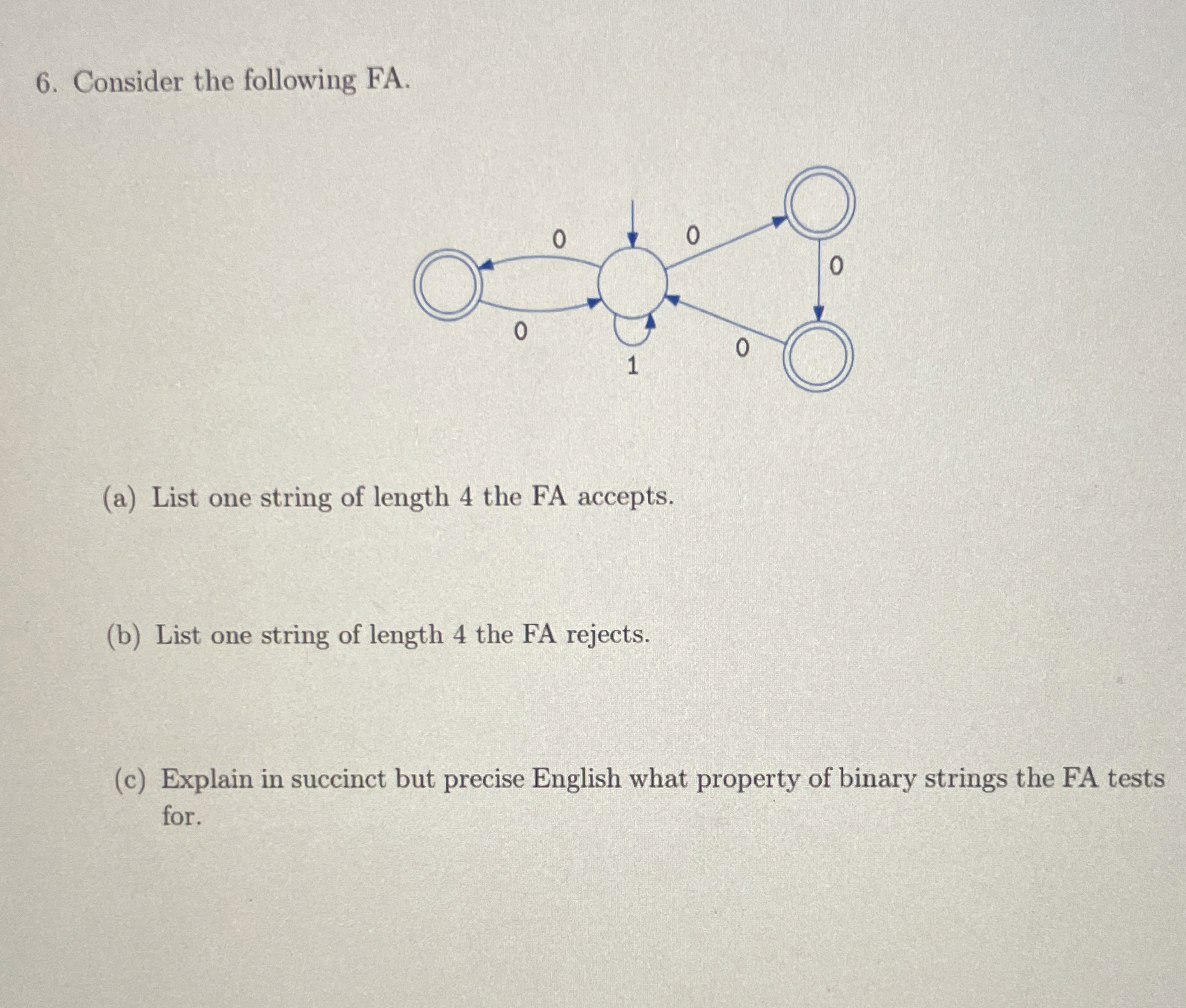 Consider the following FA . ( a ) List one string